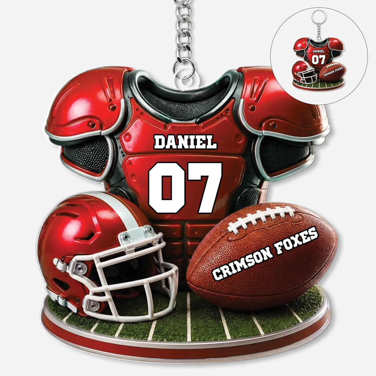 Personalized Football Keychain with Custom Name & Number
