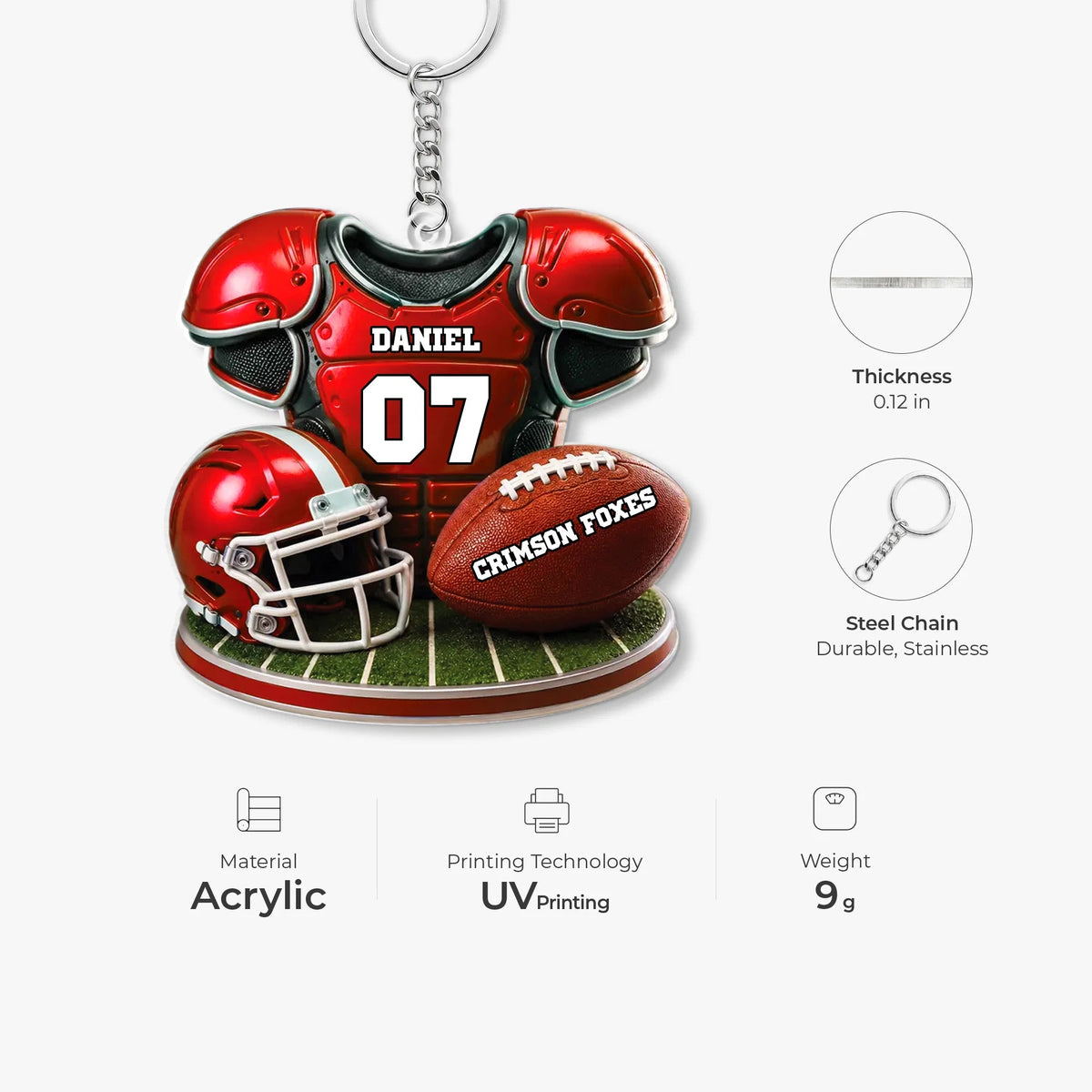 Personalized Football Keychain with Custom Name & Number