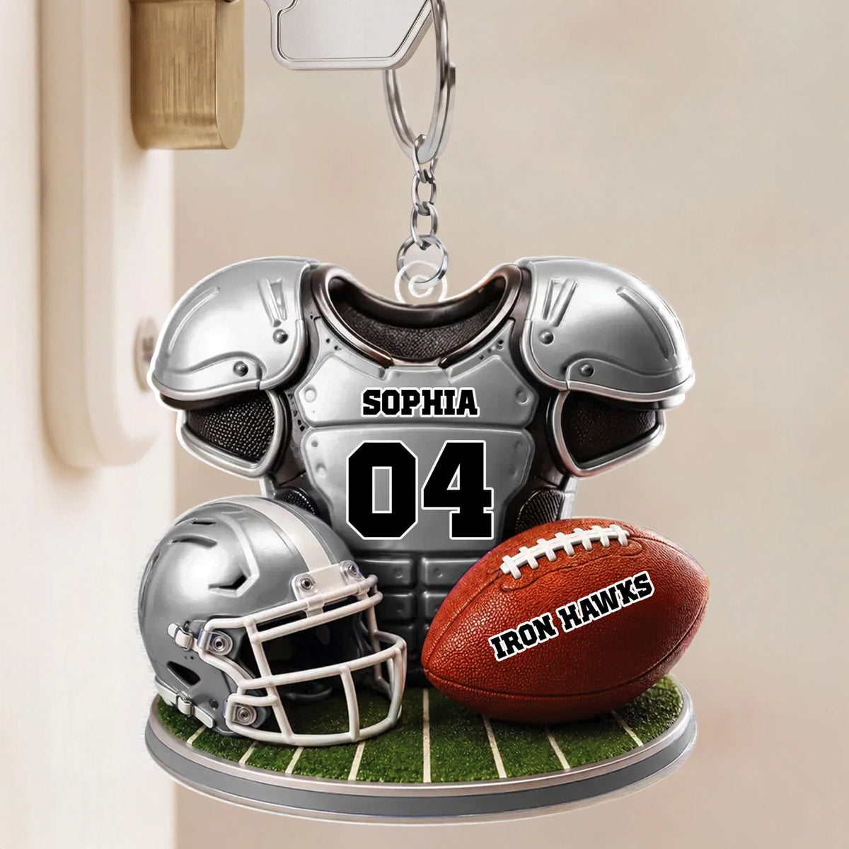 Personalized Football Keychain with Custom Name & Number