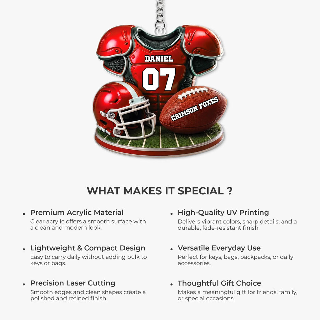 Personalized Football Keychain with Custom Name & Number